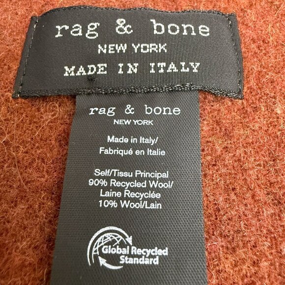 RAG & BONE Wool Scarf Rust Brown Windowpane Check Fringe Muffler Unisex Italy - Picture 4 of 10